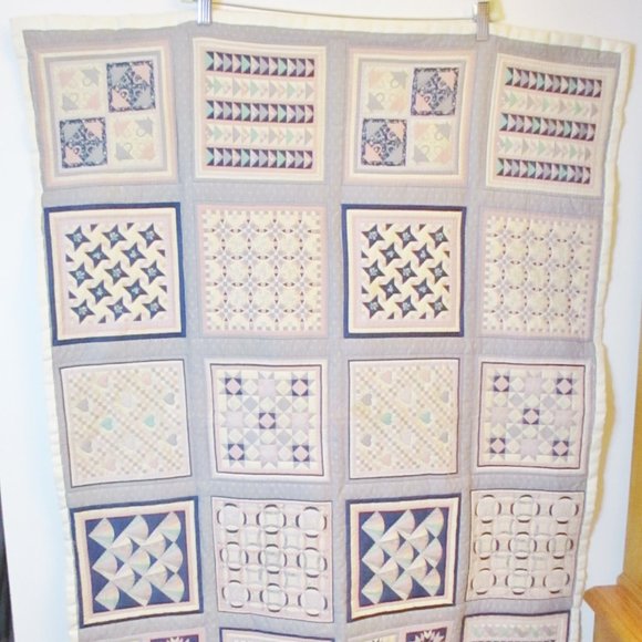 Handmade Lap Quilt Blue, Pink, Beige Multi Pattern